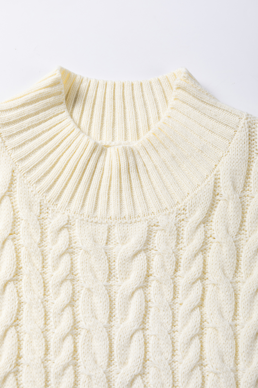 Women's Oatmeal Cable Knit Vest, Sleeveless High Neck Top - Detail View 10 Women's Oatmeal Cable Knit Vest, Sleeveless High Neck Top - Detail View 10