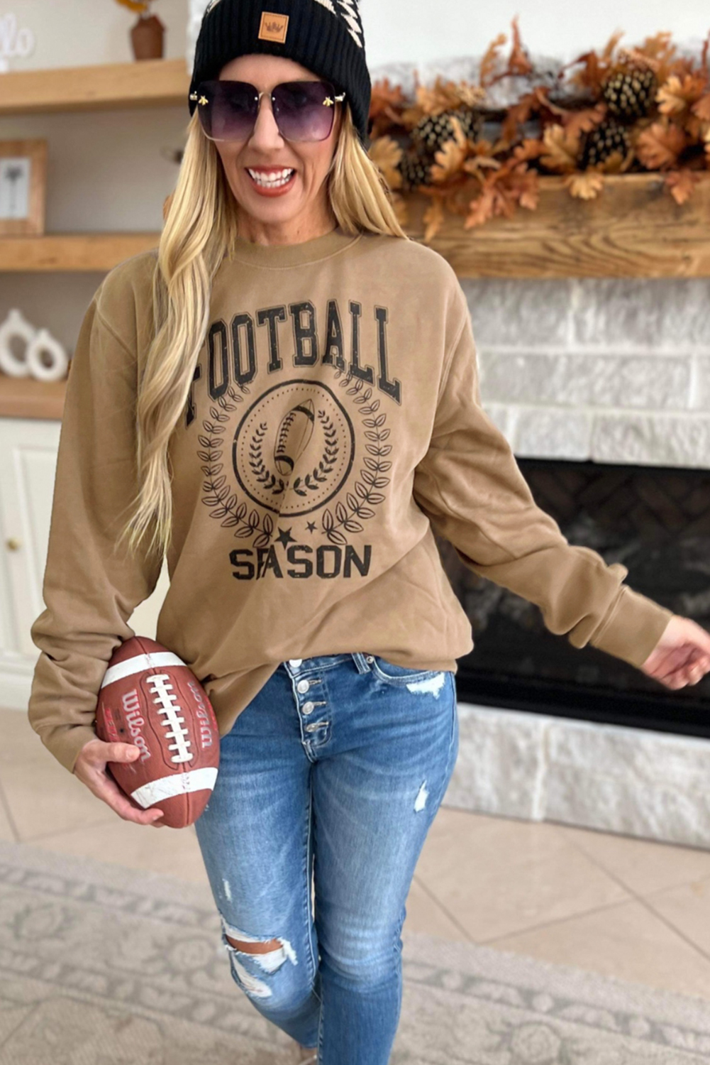 Game Day Khaki Rugby Graphic Sweatshirt for Women - Detail View 6 Game Day Khaki Rugby Graphic Sweatshirt for Women - Detail View 6