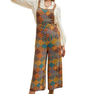Women's Multicolour Boho Floral Print Crossed Straps Ankle-Length Jumpsuit - Main View