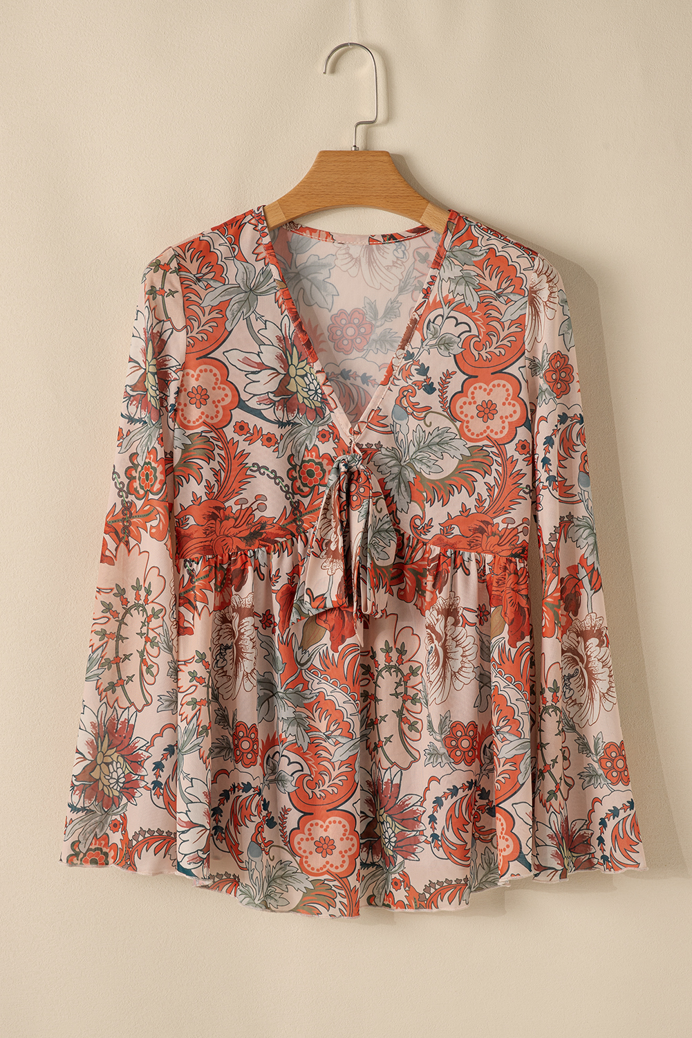 Bohemian-Inspired Orange Bell Sleeve Top - Perfect for Beach & Vacation Wear - Detail View 3 Bohemian-Inspired Orange Bell Sleeve Top - Perfect for Beach & Vacation Wear - Detail View 3
