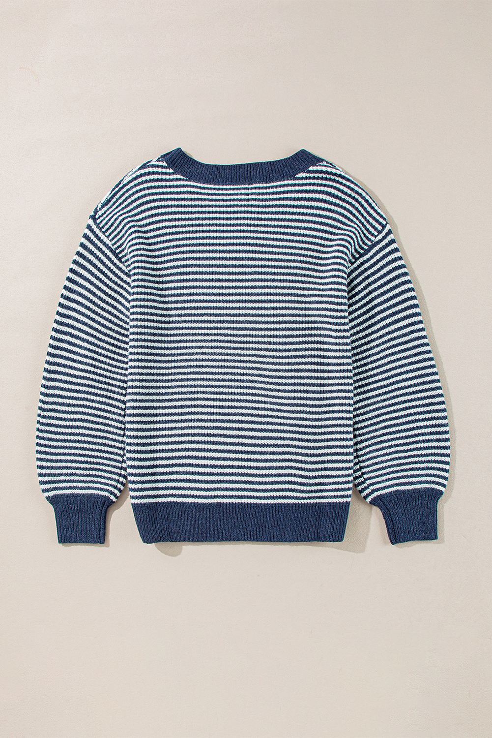 Chic and Cozy Sweater with Lantern Sleeves - Sail Blue Striped Pattern - Detail View 7 Chic and Cozy Sweater with Lantern Sleeves - Sail Blue Striped Pattern - Detail View 7