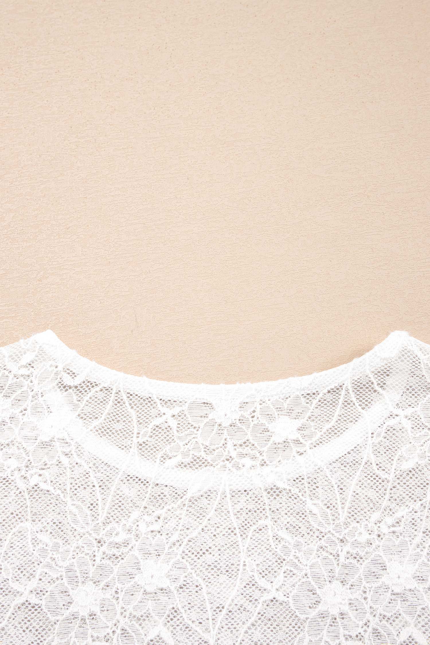 Solid Sheer Mesh Lace Top, Round Neck Long Sleeve Bodice - Detail View 6 Solid Sheer Mesh Lace Top, Round Neck Long Sleeve Bodice - Detail View 6