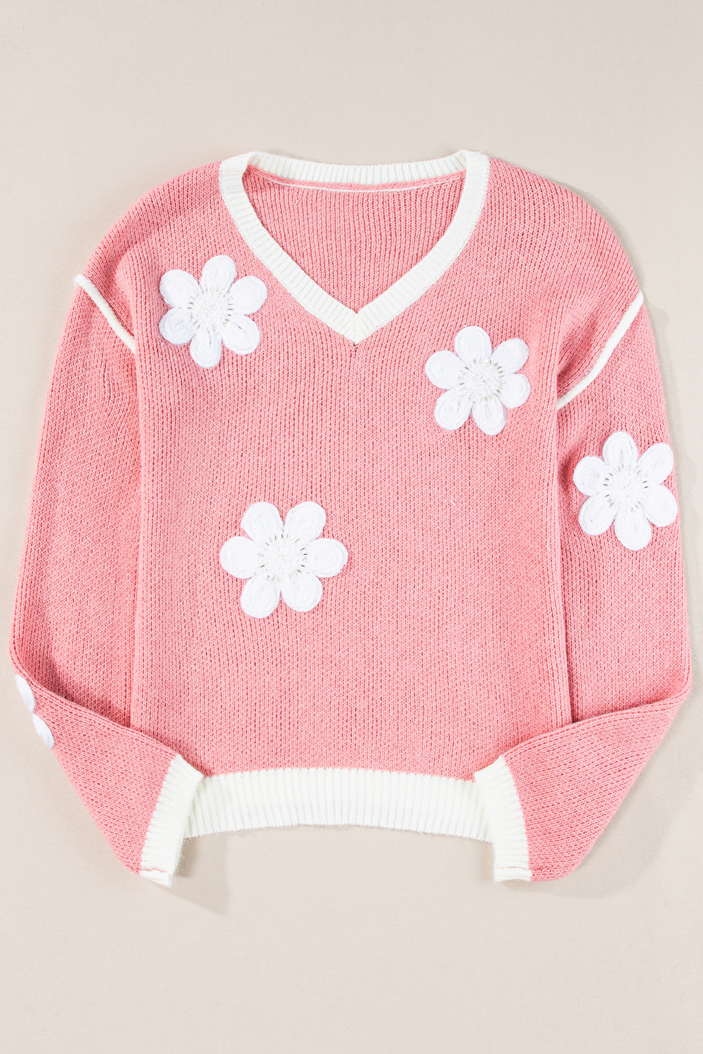 Cozy and Chic Women's Fall Sweater - Pink Flower Print - Detail View 3 Cozy and Chic Women's Fall Sweater - Pink Flower Print - Detail View 3