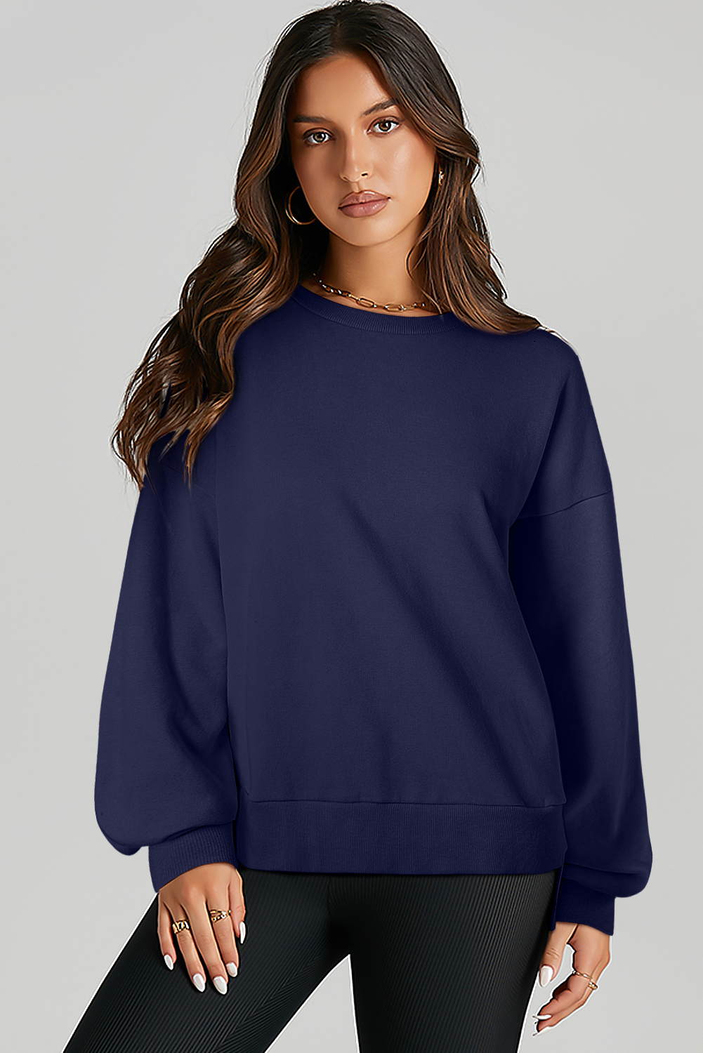 Versatile Navy Blue Pullover Sweatshirt with Relaxed Fit - Perfect for Daily Wear - Detail View 3 Versatile Navy Blue Pullover Sweatshirt with Relaxed Fit - Perfect for Daily Wear - Detail View 3