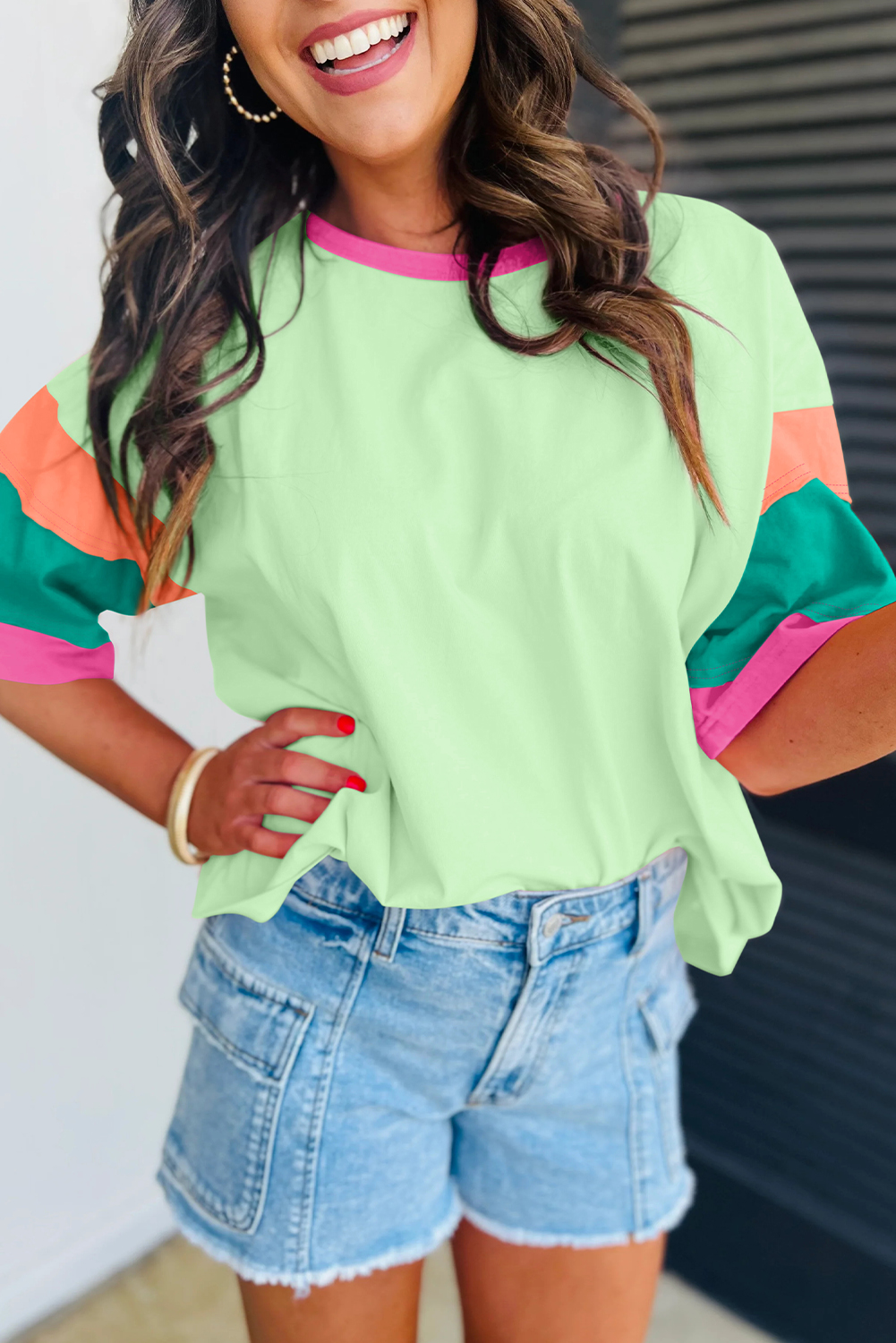 Women's Soft Cotton Tee, Relaxed Fit Patchwork Casual Top - Detail View 6 Women's Soft Cotton Tee, Relaxed Fit Patchwork Casual Top - Detail View 6
