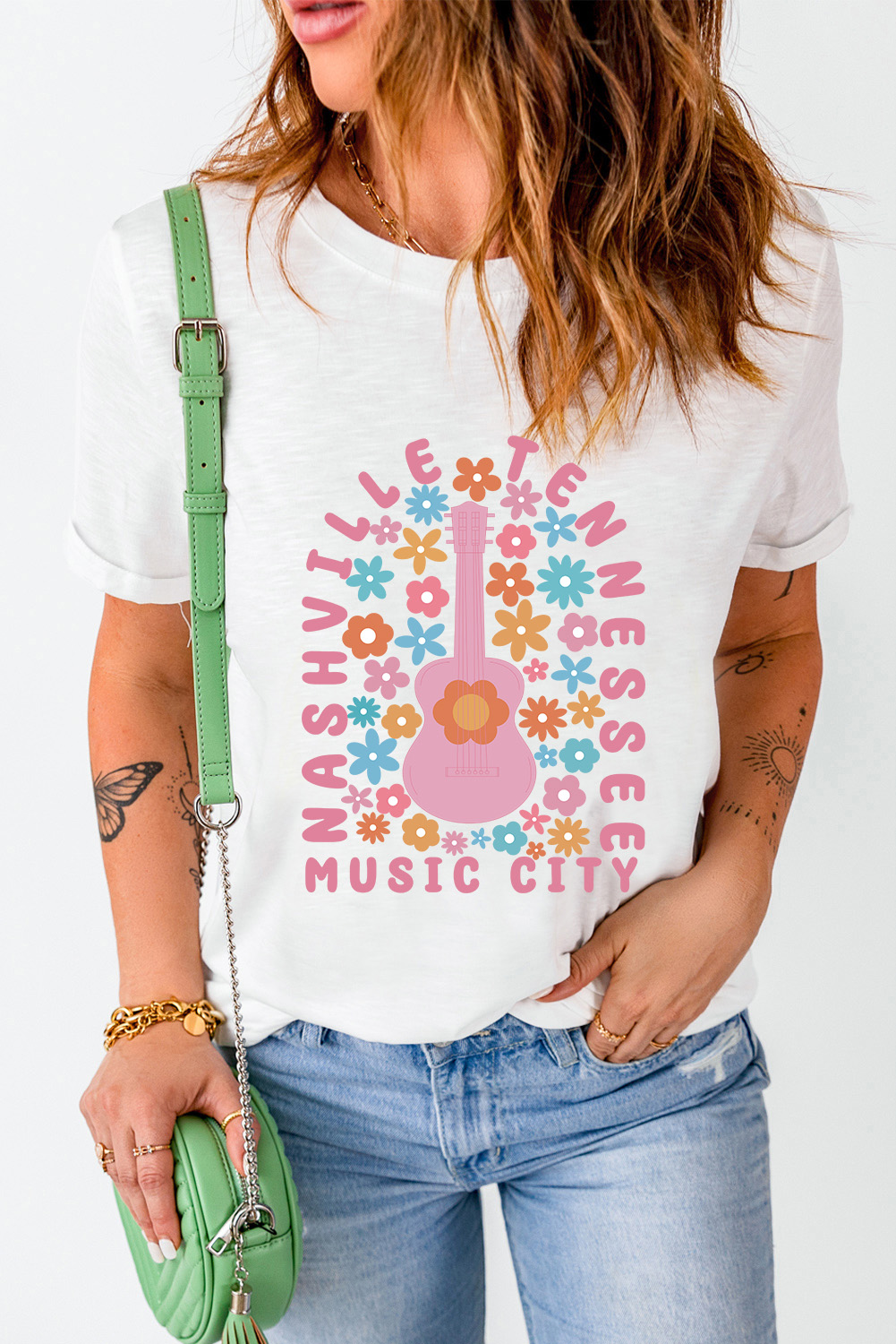 Nashville Music City Graphic Tee, Women's Floral Short Sleeve - Detail View 8 Nashville Music City Graphic Tee, Women's Floral Short Sleeve - Detail View 8
