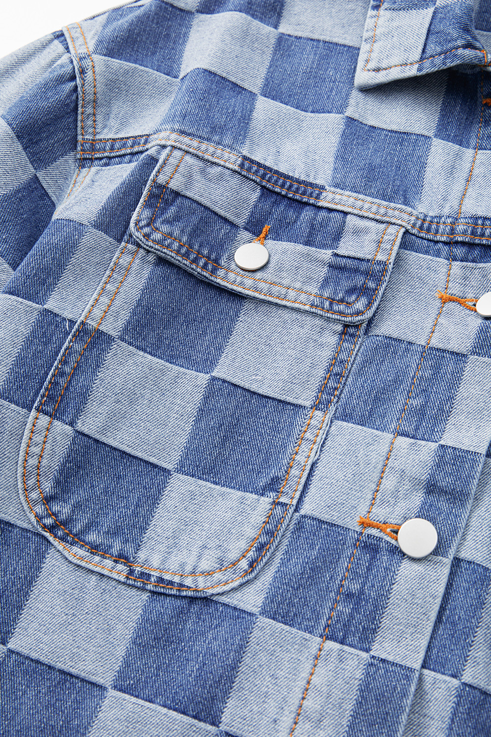 Unique Two-Tone Checkered Denim Jacket - Light Blue - Detail View 17 Unique Two-Tone Checkered Denim Jacket - Light Blue - Detail View 17