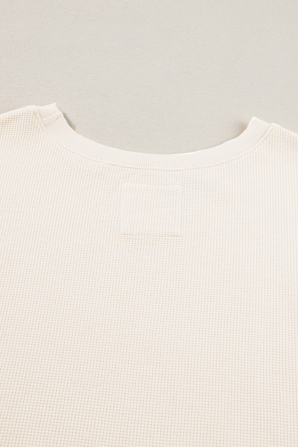 Women's White Waffle Knit Bishop Sleeve Oversized Sweatshirt - Detail View 11 Women's White Waffle Knit Bishop Sleeve Oversized Sweatshirt - Detail View 11