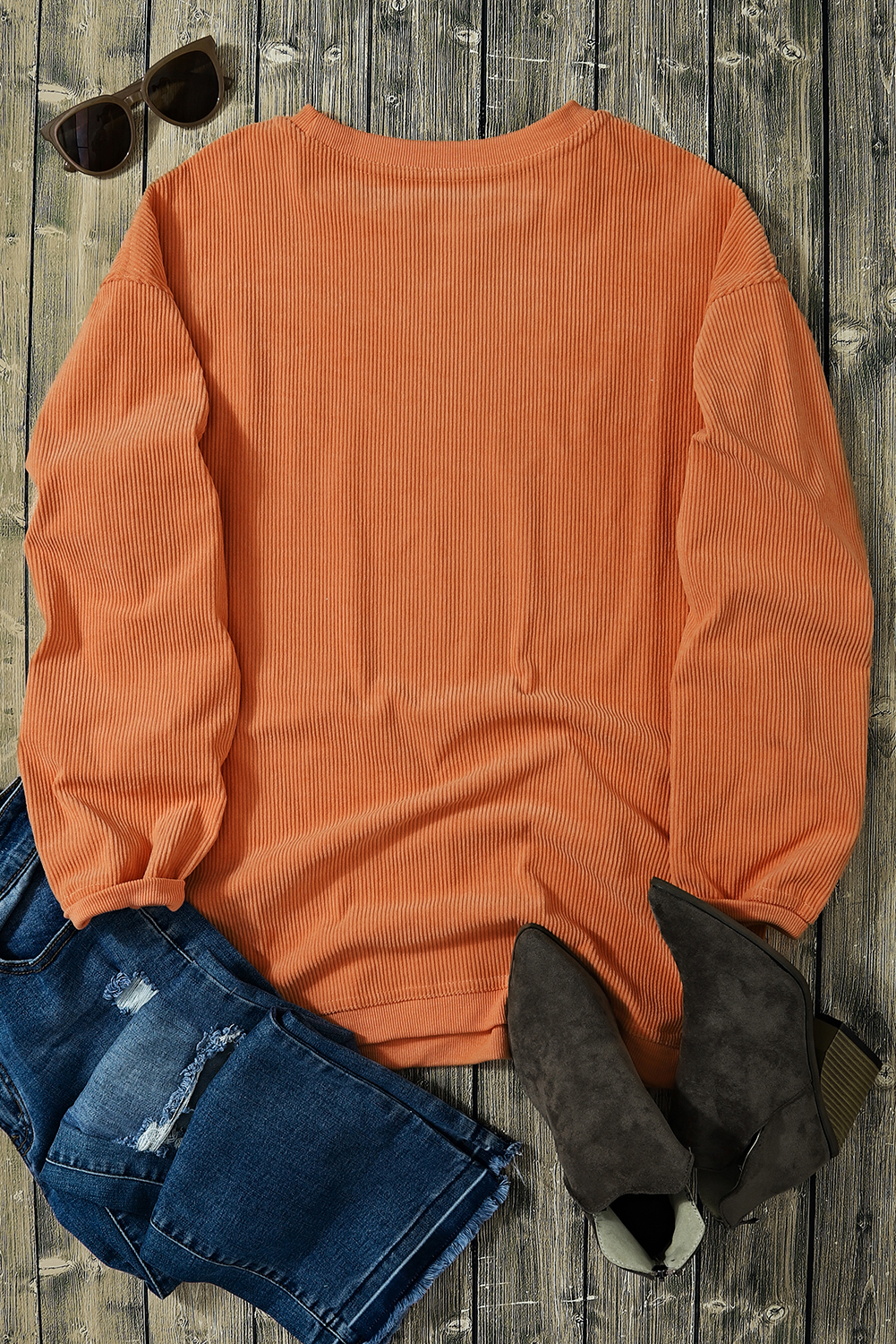 Women's Sweatshirt, Orange, Leopard Pumpkin, Patchwork, Ribbed, Cozy, Comfortable, Halloween, Autumn, Fall, Graphic Sweatshirt, Casual Style - Detail View 10 Women's Sweatshirt, Orange, Leopard Pumpkin, Patchwork, Ribbed, Cozy, Comfortable, Halloween, Autumn, Fall, Graphic Sweatshirt, Casual Style - Detail View 10