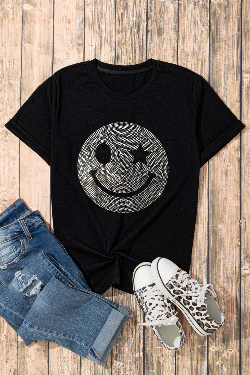 Add Glamour to Your Outfit with Black Sparkle Rhinestone Tee - Detail View 8 Add Glamour to Your Outfit with Black Sparkle Rhinestone Tee - Detail View 8