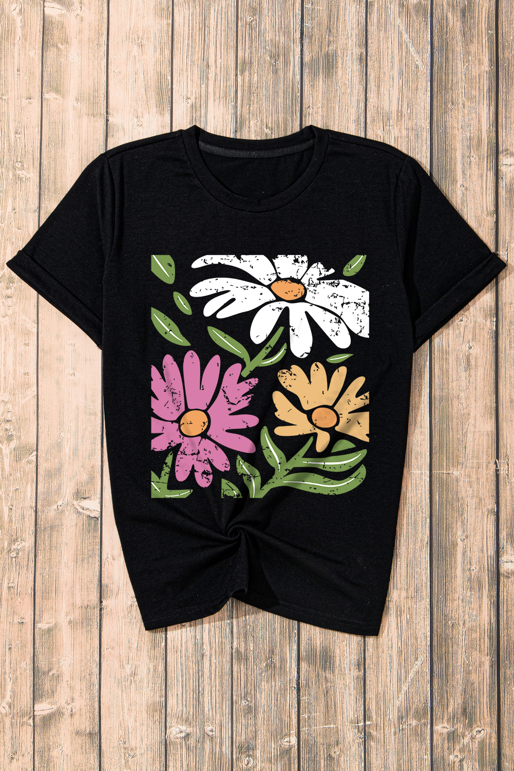 Soft and Comfy Black Floral Graphic T-Shirt - Perfect for Casual Summer Days - Detail View 8 Soft and Comfy Black Floral Graphic T-Shirt - Perfect for Casual Summer Days - Detail View 8