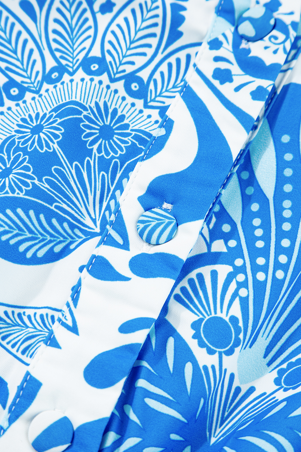 Versatile Blue Floral Mini Dress with Button Front and Adjustable Waist - Detail View 13 Versatile Blue Floral Mini Dress with Button Front and Adjustable Waist - Detail View 13