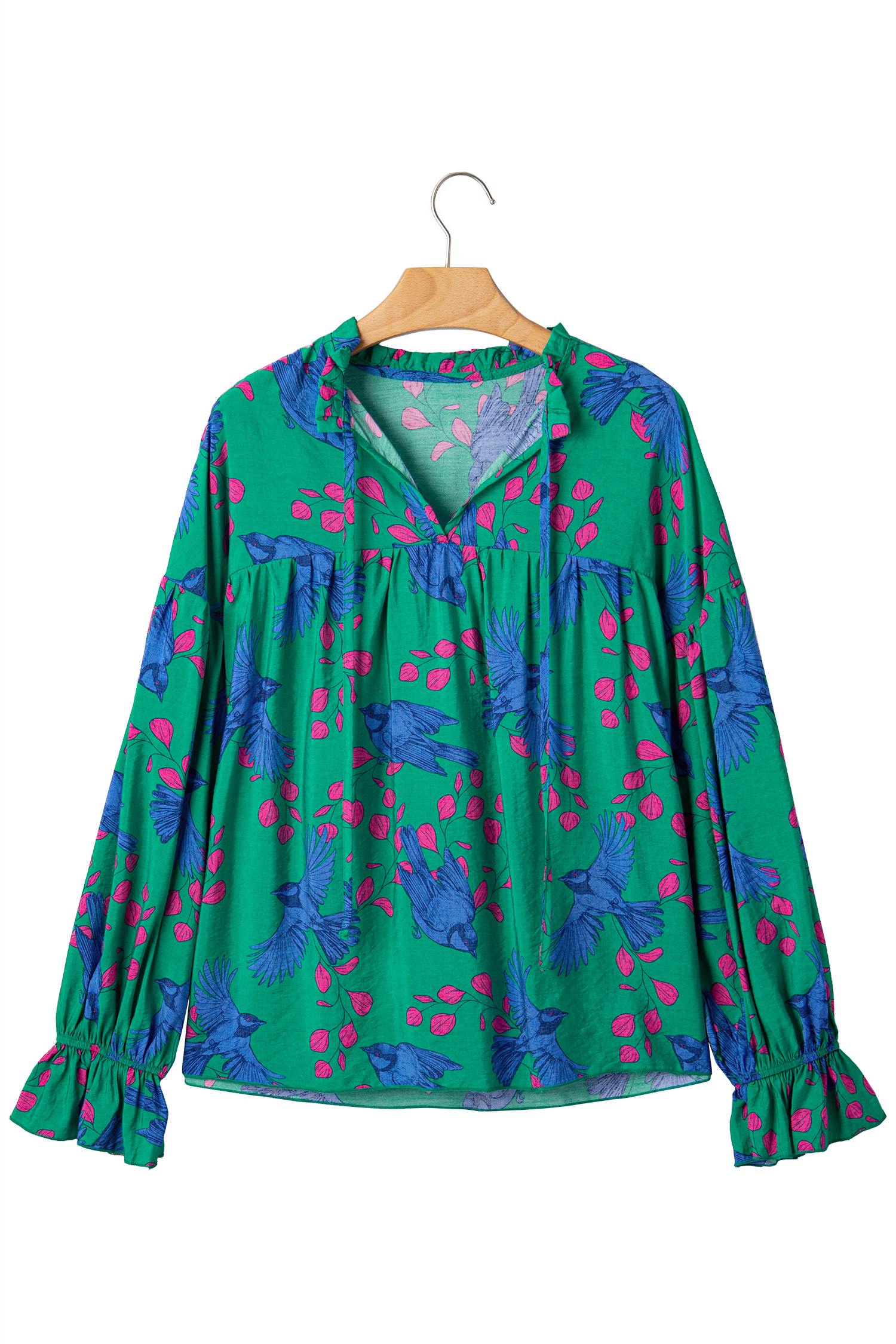 Women's Abstract Print Blouse, Country Style Puff Sleeve - Detail View 5 Women's Abstract Print Blouse, Country Style Puff Sleeve - Detail View 5