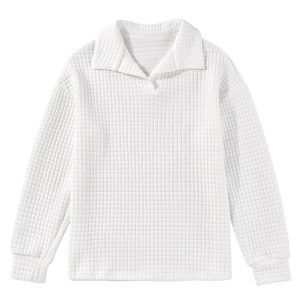 Women's White Quilted Texture Sporty Long Sleeve Collared Top - Main View