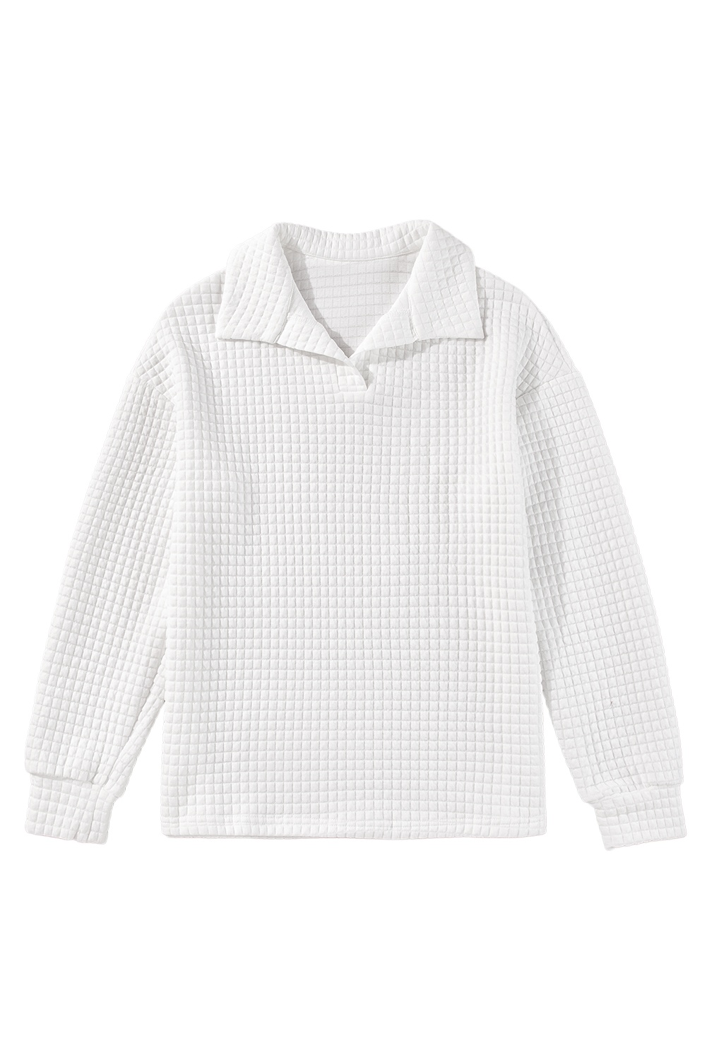 Women's White Quilted Texture Sporty Long Sleeve Collared Top - Main View Women's White Quilted Texture Sporty Long Sleeve Collared Top - Main View