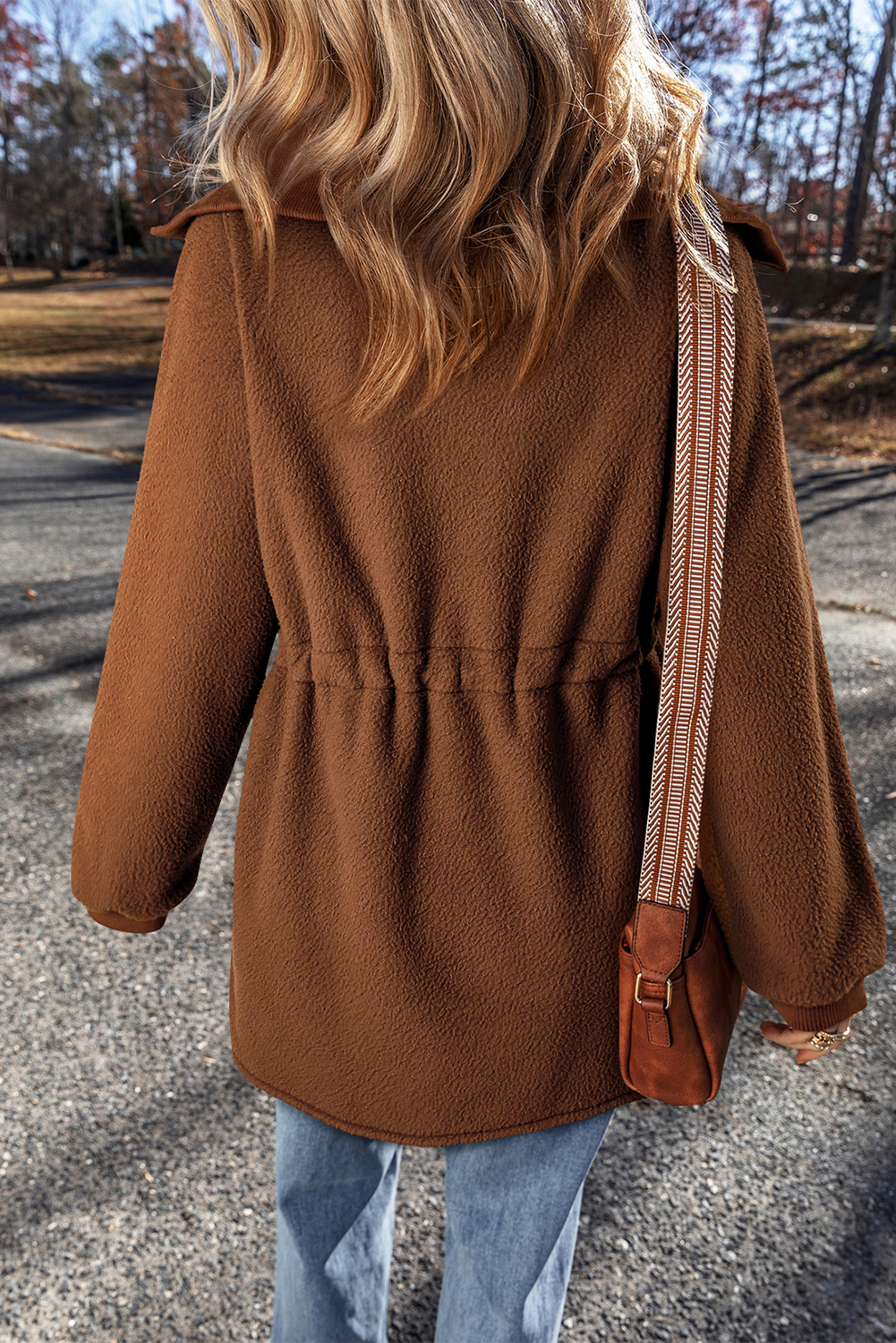 Cozy and Chic Brown Fleece Pullover with Half Zip - Perfect for Daily Wear - Detail View 2 Cozy and Chic Brown Fleece Pullover with Half Zip - Perfect for Daily Wear - Detail View 2