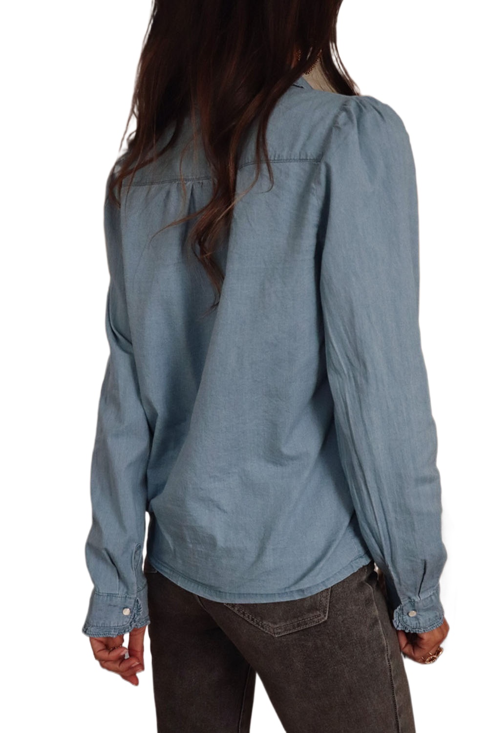 Women's Dusk Blue Turn-down Collar Chambray Shirt - Main View Women's Dusk Blue Turn-down Collar Chambray Shirt - Main View
