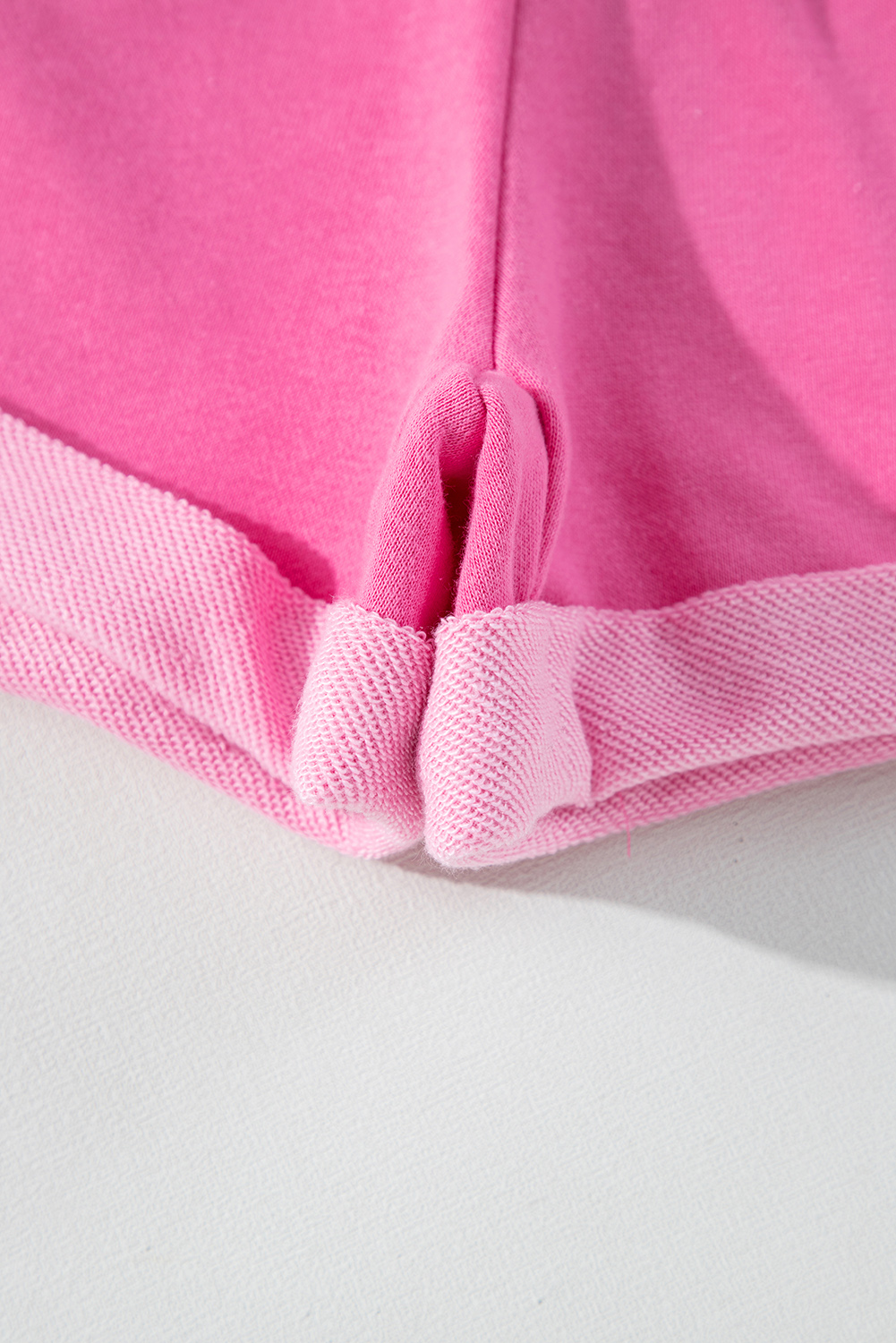 Trendy Two-Piece Set: Sachet Pink Long Sleeve Top with High Low Hem and Shorts - Detail View 14 Trendy Two-Piece Set: Sachet Pink Long Sleeve Top with High Low Hem and Shorts - Detail View 14