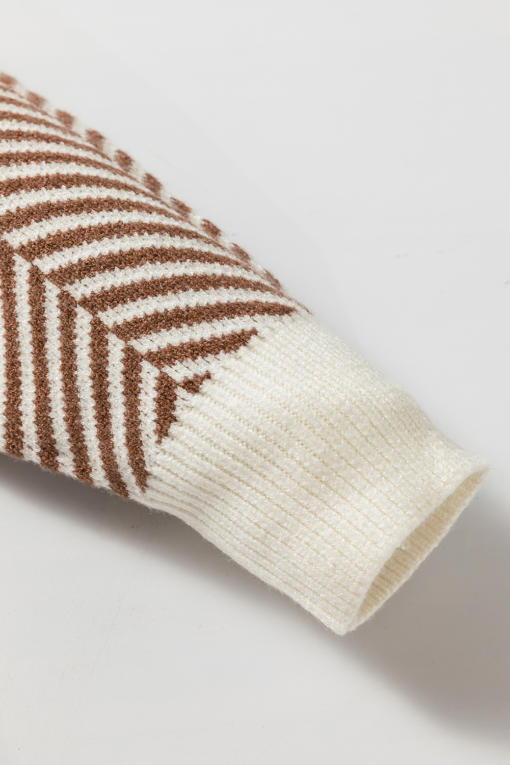 Chic Coffee Colorblock Sweater with Striped Print and Drop Shoulder Design - Detail View 14 Chic Coffee Colorblock Sweater with Striped Print and Drop Shoulder Design - Detail View 14
