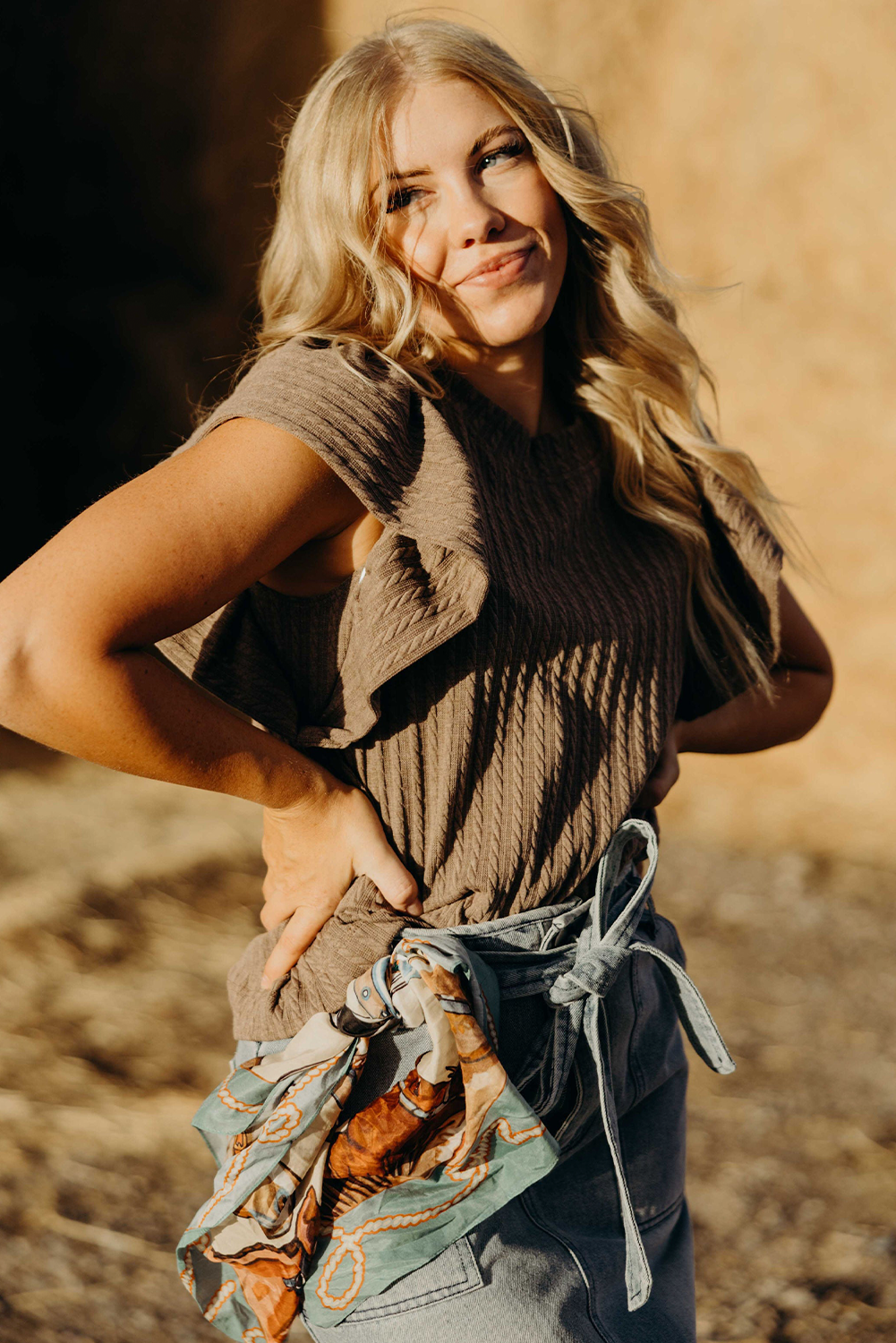 Chic Round Neck Textured Top with Ruffle Detail - Must-Have for Every Wardrobe - Detail View 7 Chic Round Neck Textured Top with Ruffle Detail - Must-Have for Every Wardrobe - Detail View 7