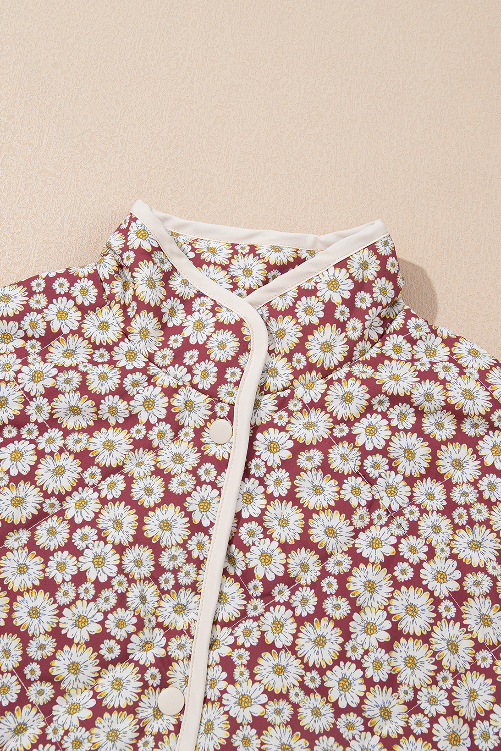 Stay Warm and Stylish in this Long Sleeve Stand Neck Coat - Pink Floral Print - Detail View 13 Stay Warm and Stylish in this Long Sleeve Stand Neck Coat - Pink Floral Print - Detail View 13