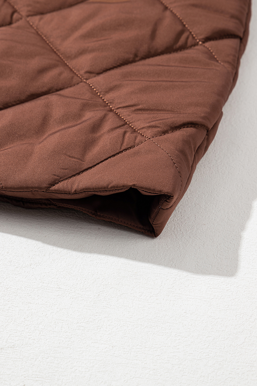 Women's Puffer Vest, Coffee Quilted, Longline Coverage, Stand Collar, Light and Warm, Winter Wear, Casual, Fashionable, Stylish, Classic Look, Easy to Style, Outerwear, Vests - Detail View 20 Women's Puffer Vest, Coffee Quilted, Longline Coverage, Stand Collar, Light and Warm, Winter Wear, Casual, Fashionable, Stylish, Classic Look, Easy to Style, Outerwear, Vests - Detail View 20