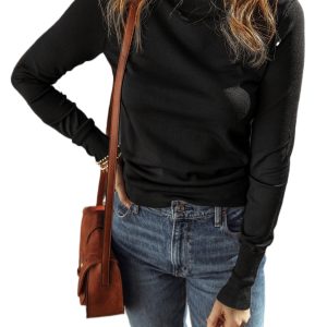 Women's Black Solid Color Slim Fit Lightweight Crew Neck Sweater for Everyday Style - Main View