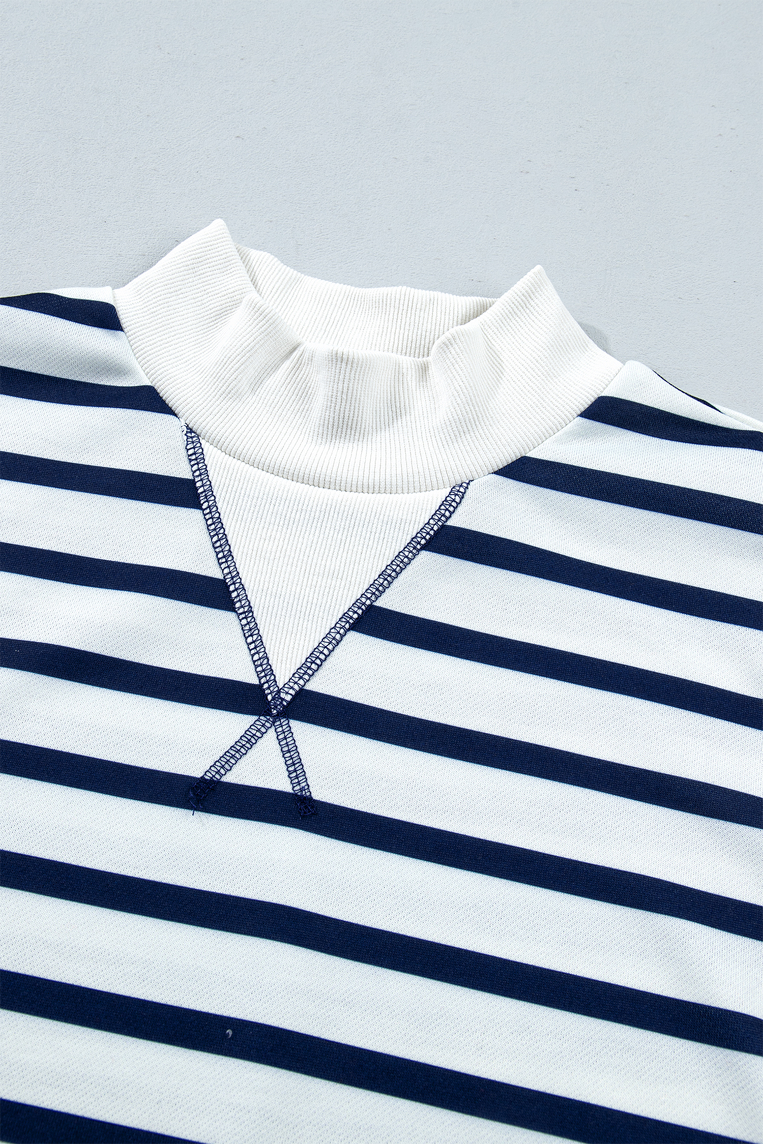 Women's Striped Sweatshirt, Casual Long Sleeve Mock Neck Top - Detail View 7 Women's Striped Sweatshirt, Casual Long Sleeve Mock Neck Top - Detail View 7