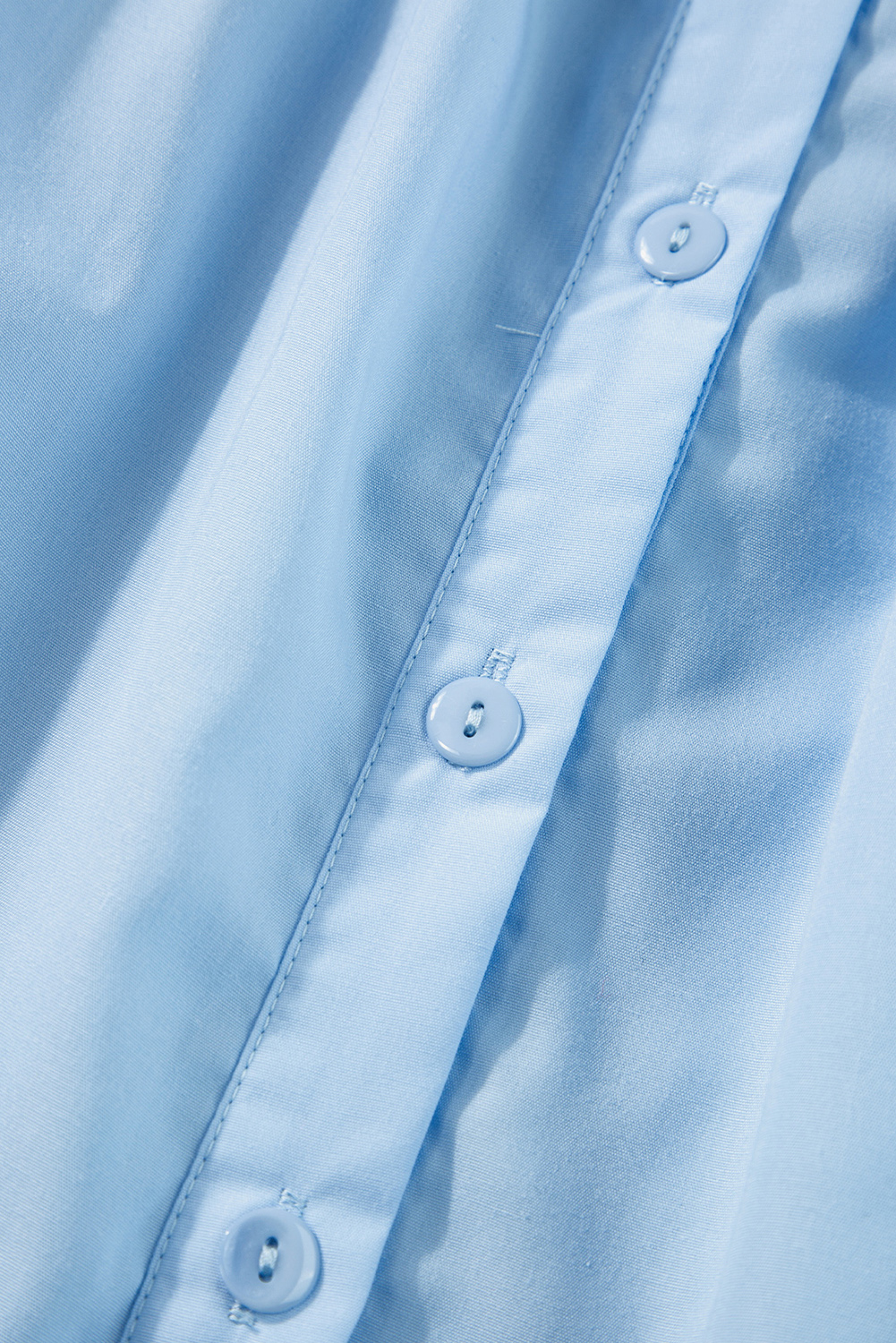 Timeless Fashion: Sky Blue Frilly Sleeveless Shirt with Classic Spread Collar - Detail View 13 Timeless Fashion: Sky Blue Frilly Sleeveless Shirt with Classic Spread Collar - Detail View 13