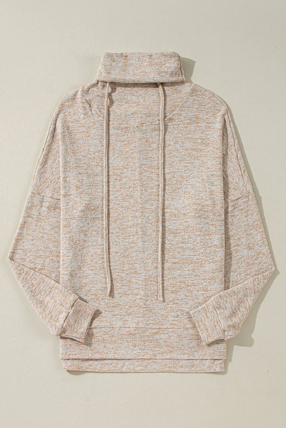 Women's Top, Apricot Color, Drawstring, Cowl Neck, Long Sleeve, Split Top, Casual Style, Daily Wear, Cozy, High Neck, Solid Color, Modern Silhouette, Winter Fashion, Comfortable, Tops, Long Sleeve Tops - Detail View 4 Women's Top, Apricot Color, Drawstring, Cowl Neck, Long Sleeve, Split Top, Casual Style, Daily Wear, Cozy, High Neck, Solid Color, Modern Silhouette, Winter Fashion, Comfortable, Tops, Long Sleeve Tops - Detail View 4