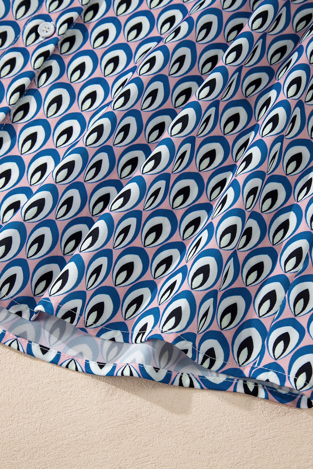 Women's Sky Blue Abstract Print Oversized Buttoned Shirt with Shirred Cuffs - Detail View 9 Women's Sky Blue Abstract Print Oversized Buttoned Shirt with Shirred Cuffs - Detail View 9