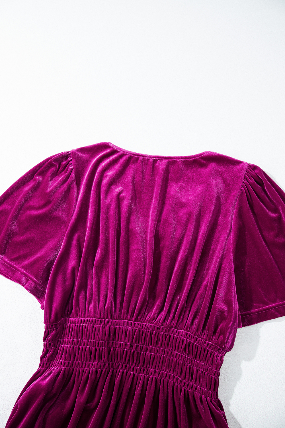 Women's Dress, Red Velvet, Tiered Maxi Dress, Short Sleeves, Flattering V Neck, Boho Chic, Comfortable, Elegant, High-Waisted, Shirred Waist, Long Dress, Maxi Dresses, Solid Color, Autumn Fashion, Daily Wear - Detail View 15 Women's Dress, Red Velvet, Tiered Maxi Dress, Short Sleeves, Flattering V Neck, Boho Chic, Comfortable, Elegant, High-Waisted, Shirred Waist, Long Dress, Maxi Dresses, Solid Color, Autumn Fashion, Daily Wear - Detail View 15