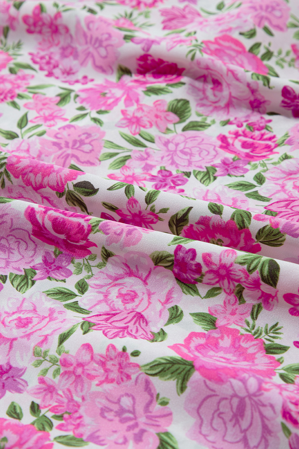 Women's Elegant Pink Plus Size Floral Print Smocked Puff Sleeve Maxi Dress - Detail View 11 Women's Elegant Pink Plus Size Floral Print Smocked Puff Sleeve Maxi Dress - Detail View 11