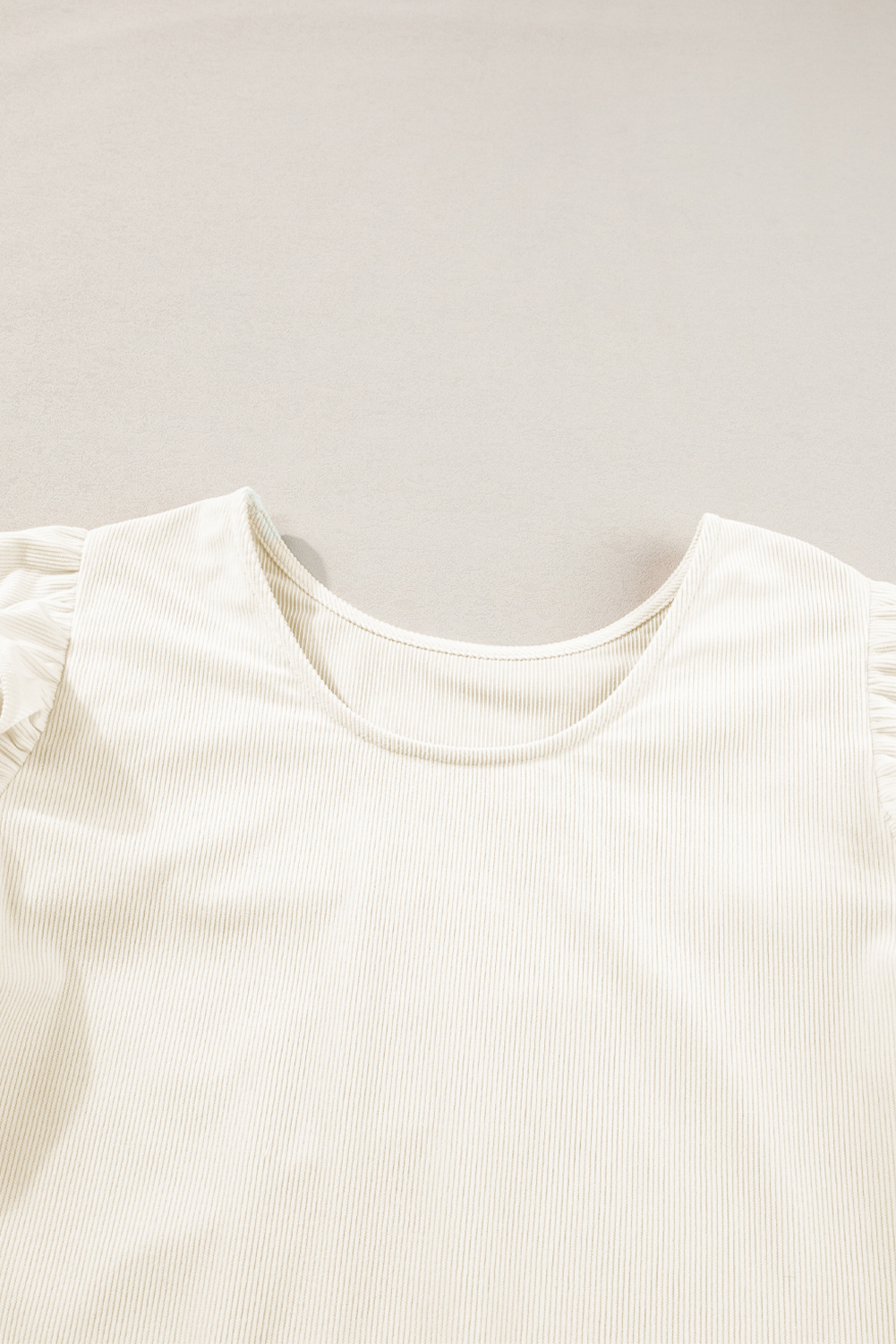 Women's Elegant Beige Ruffled Flounce Sleeve Corduroy Blouse - Detail View 11 Women's Elegant Beige Ruffled Flounce Sleeve Corduroy Blouse - Detail View 11