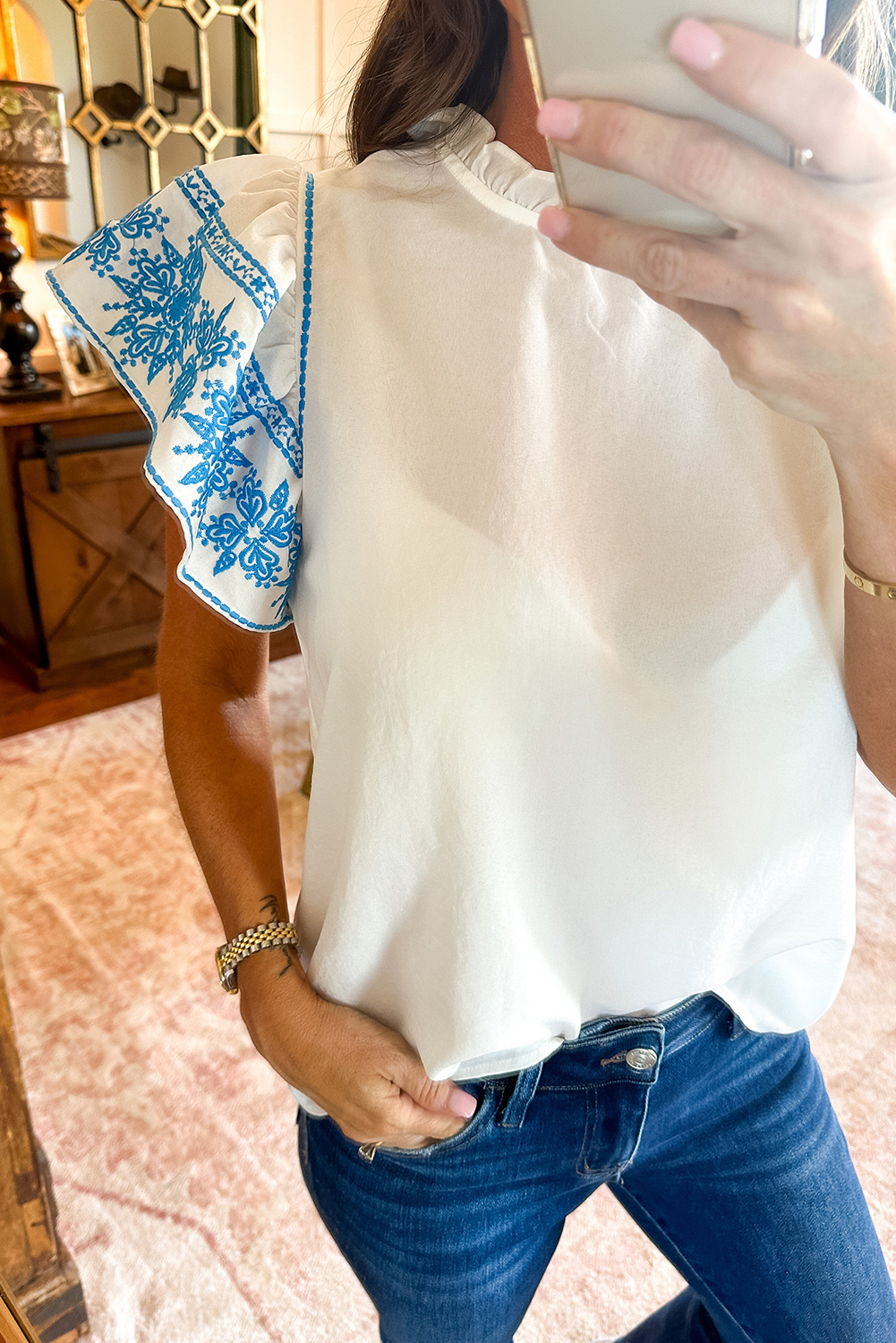 White Cotton Ruffled Sleeve Blouse, Chic Southern Belle Top - Detail View 2 White Cotton Ruffled Sleeve Blouse, Chic Southern Belle Top - Detail View 2