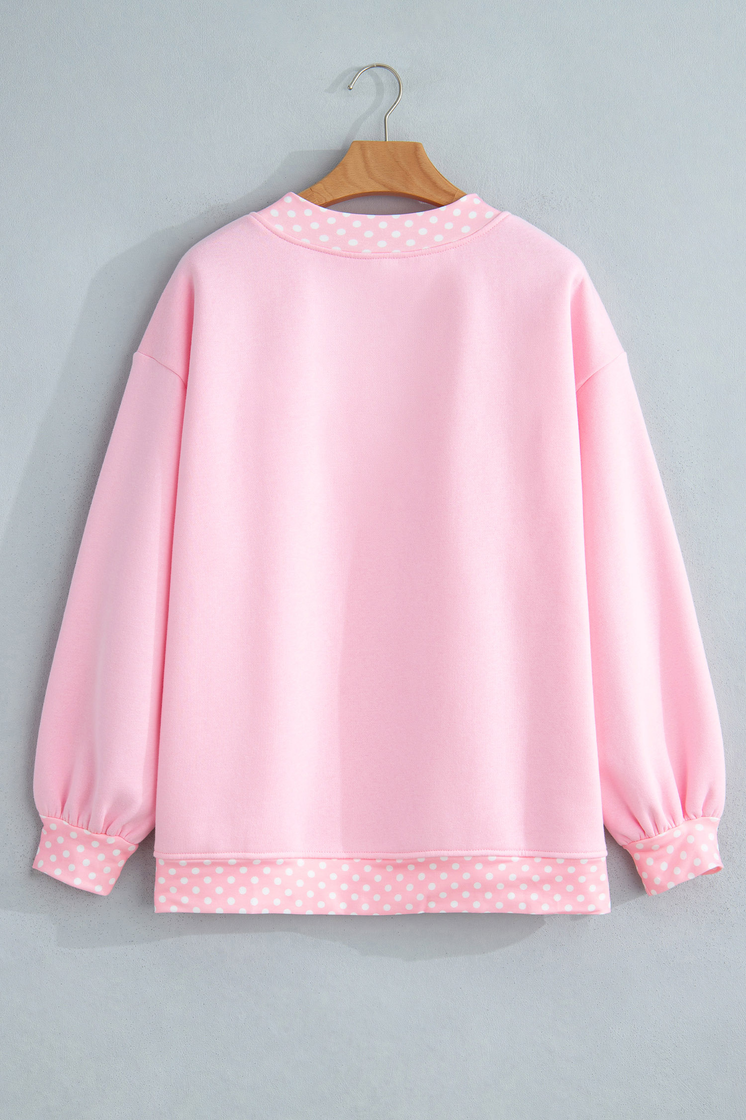 Women's Cotton Blend Sweatshirt, Cozy Pink Mock Neck - Detail View 6 Women's Cotton Blend Sweatshirt, Cozy Pink Mock Neck - Detail View 6