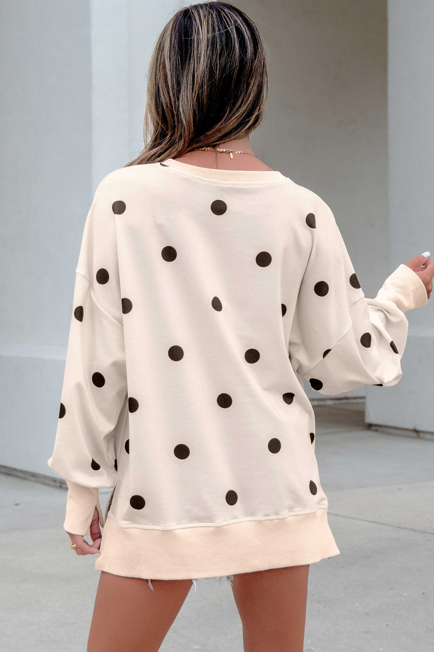 Oversized Polka Dot Pullover, Comfortable Long Sleeve Casual - Detail View 3 Oversized Polka Dot Pullover, Comfortable Long Sleeve Casual - Detail View 3