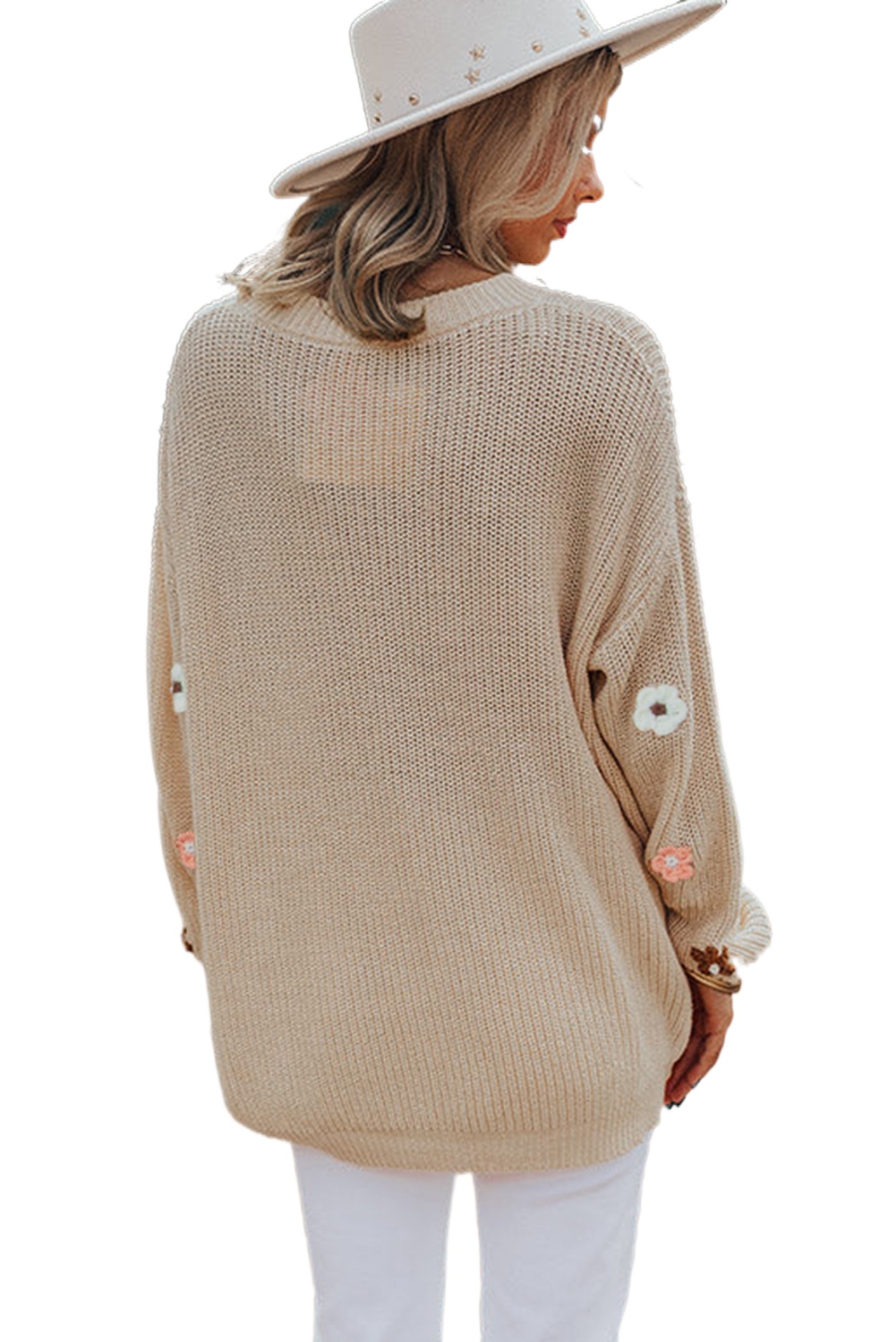 Women's Parchment Hello Floral Embroidered Knit Loose Sweater - Main View Women's Parchment Hello Floral Embroidered Knit Loose Sweater - Main View