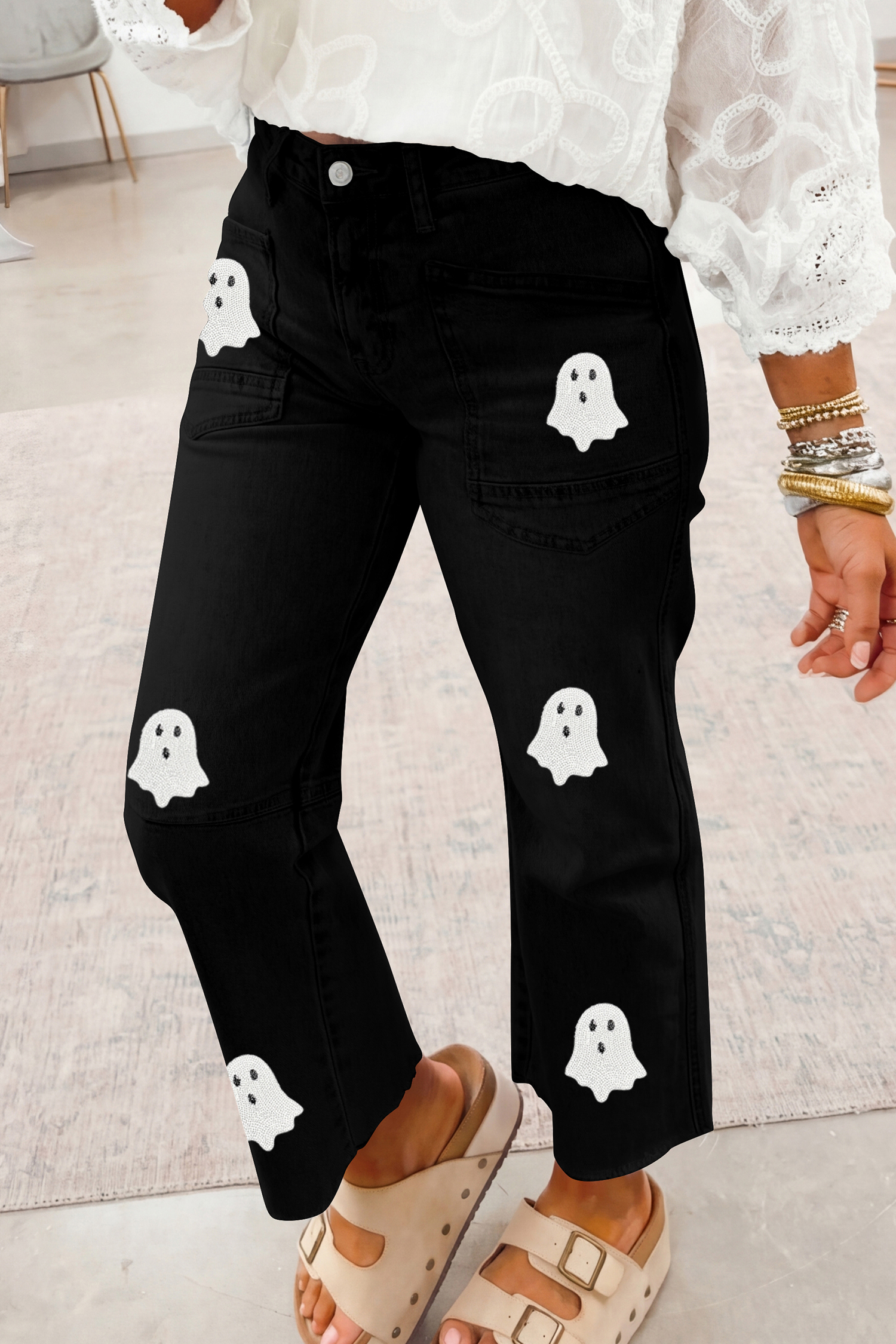 Women's Stretch Ghost Jeans, Comfortable Raw Hem Denim - Detail View 3 Women's Stretch Ghost Jeans, Comfortable Raw Hem Denim - Detail View 3