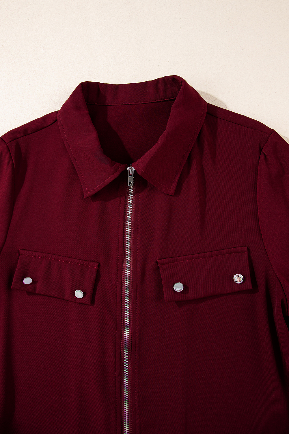 Chic and Versatile Red Dahlia Jacket - Turn Down Collar & Long Sleeves - Detail View 6 Chic and Versatile Red Dahlia Jacket - Turn Down Collar & Long Sleeves - Detail View 6