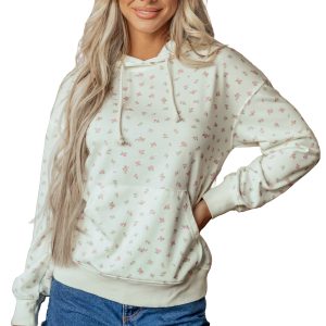 Women's Floral Hoodie, Casual Long Sleeve Pullover Sweatshirt - Main View