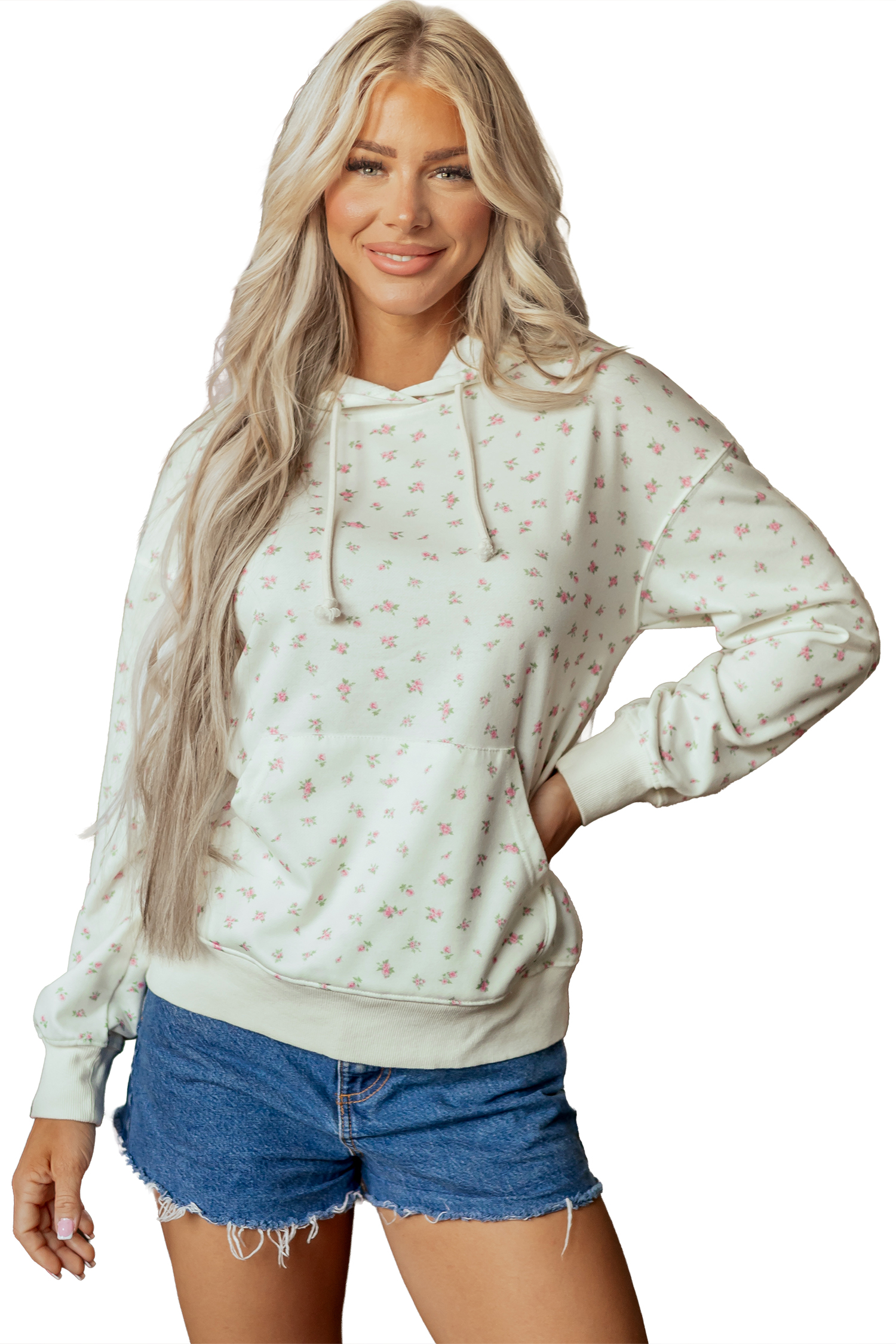 Women's Floral Hoodie, Casual Long Sleeve Pullover Sweatshirt - Main View Women's Floral Hoodie, Casual Long Sleeve Pullover Sweatshirt - Main View