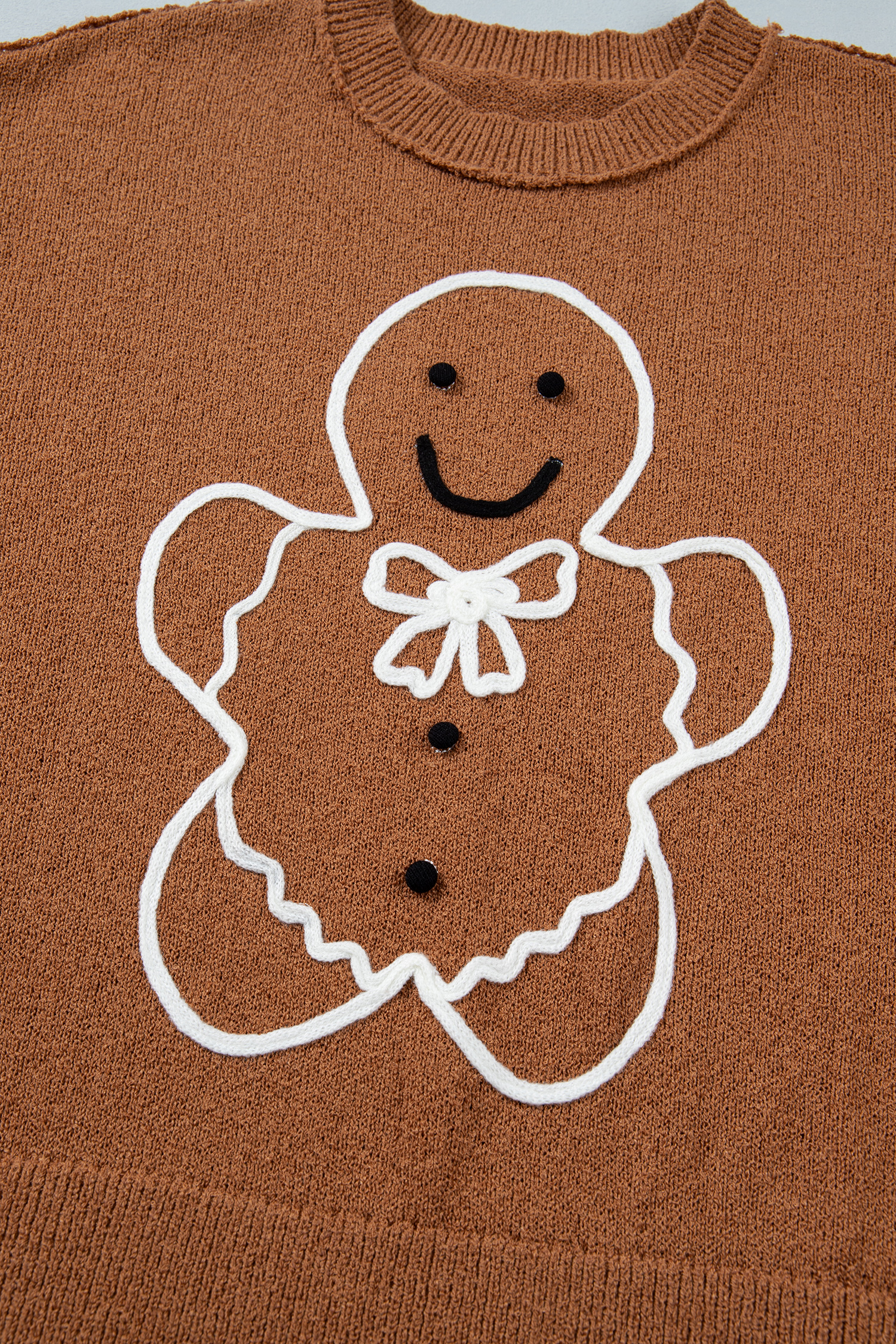 Women's Cute Christmas Sweater, Gingerbread Knit Top - Detail View 11 Women's Cute Christmas Sweater, Gingerbread Knit Top - Detail View 11