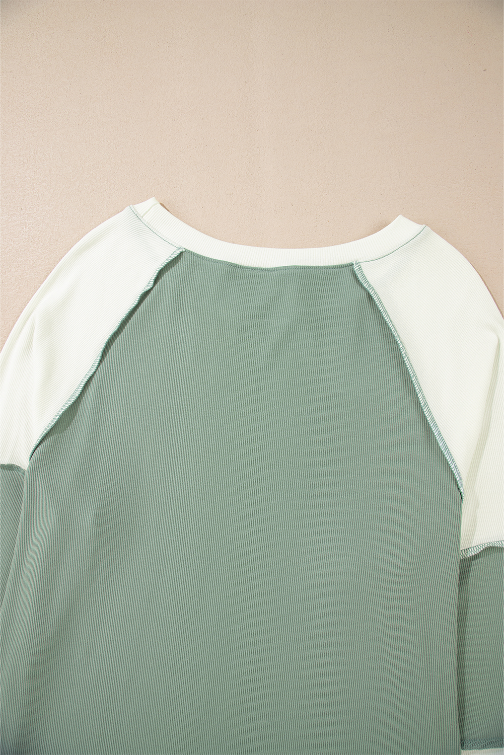 Stylish Colorblock Raglan Top for Women - Soft & Lightweight with Ribbed Details - Detail View 7 Stylish Colorblock Raglan Top for Women - Soft & Lightweight with Ribbed Details - Detail View 7