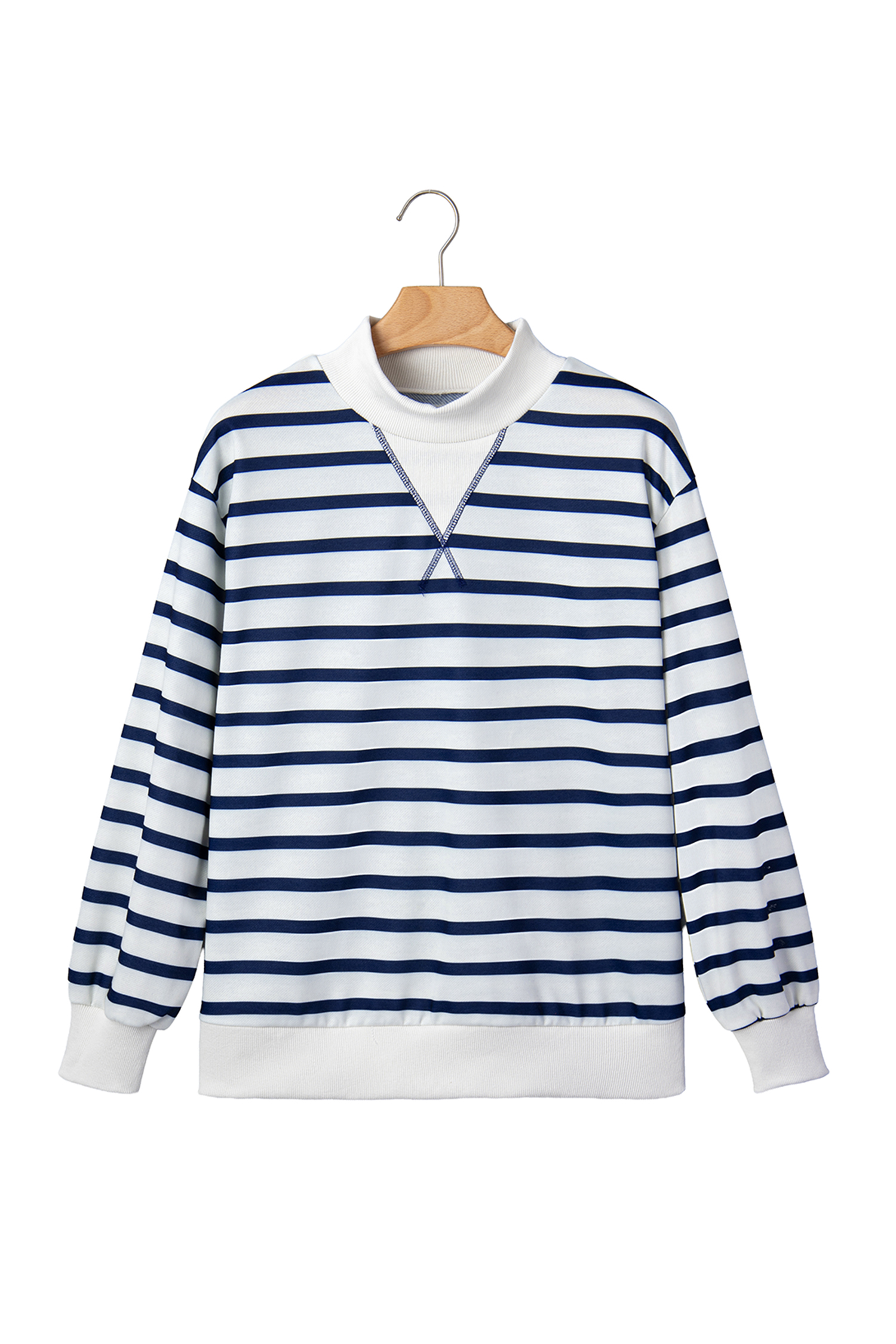 Mock Neck Striped Pullover, Cozy Long Sleeve Women's Shirt - Detail View 5 Mock Neck Striped Pullover, Cozy Long Sleeve Women's Shirt - Detail View 5