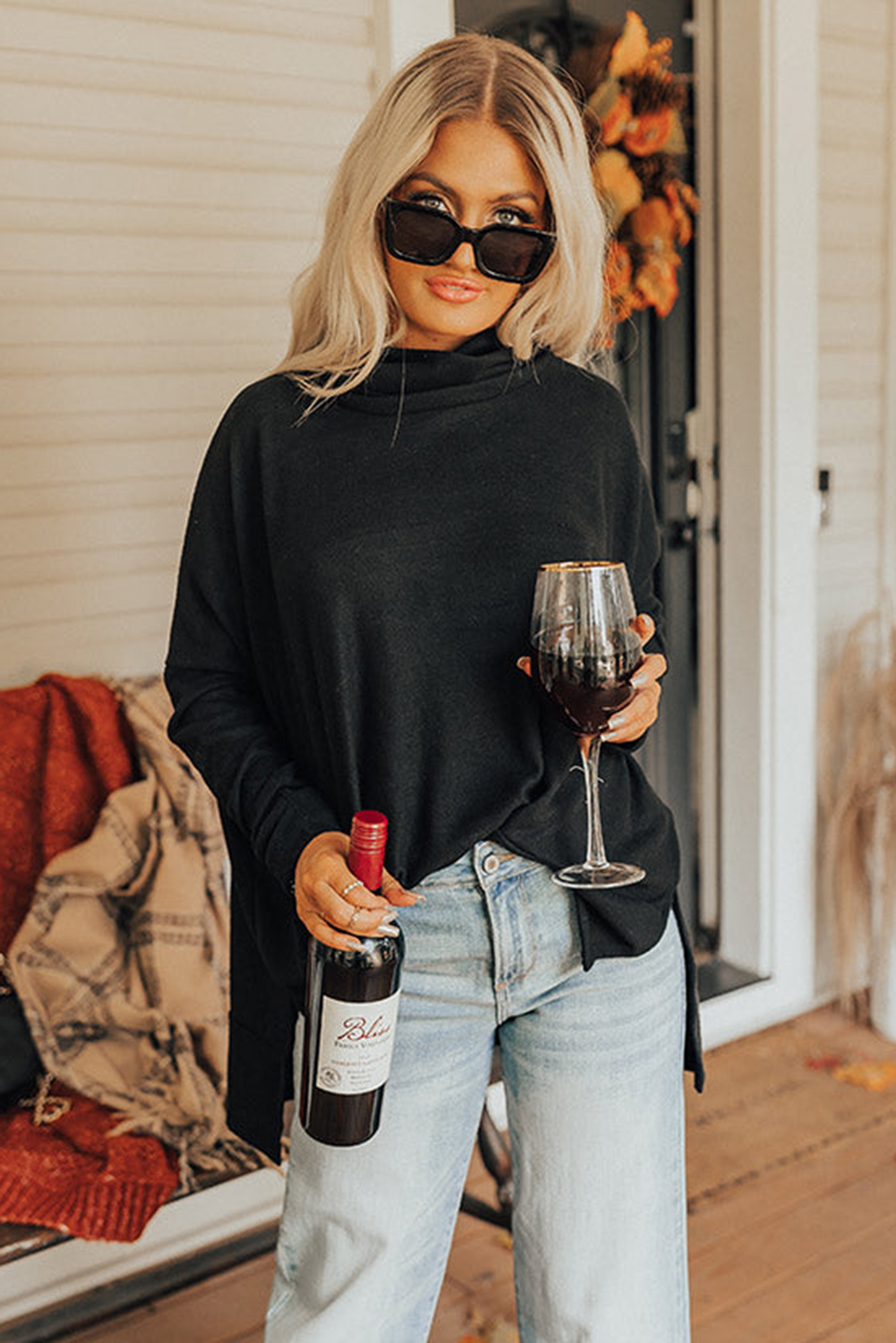 Casual Long Sleeve Tunic, Women's High Neck Winter Blouse - Detail View 6 Casual Long Sleeve Tunic, Women's High Neck Winter Blouse - Detail View 6