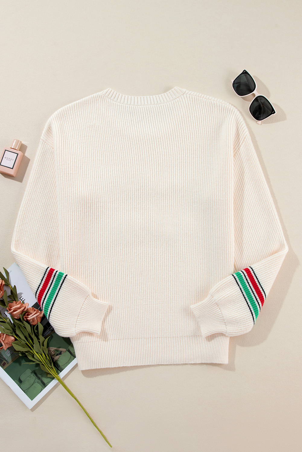 Women's Beige Tinsel Holly Jolly Graphic Sweater - Festive Christmas Knitwear - Detail View 13 Women's Beige Tinsel Holly Jolly Graphic Sweater - Festive Christmas Knitwear - Detail View 13