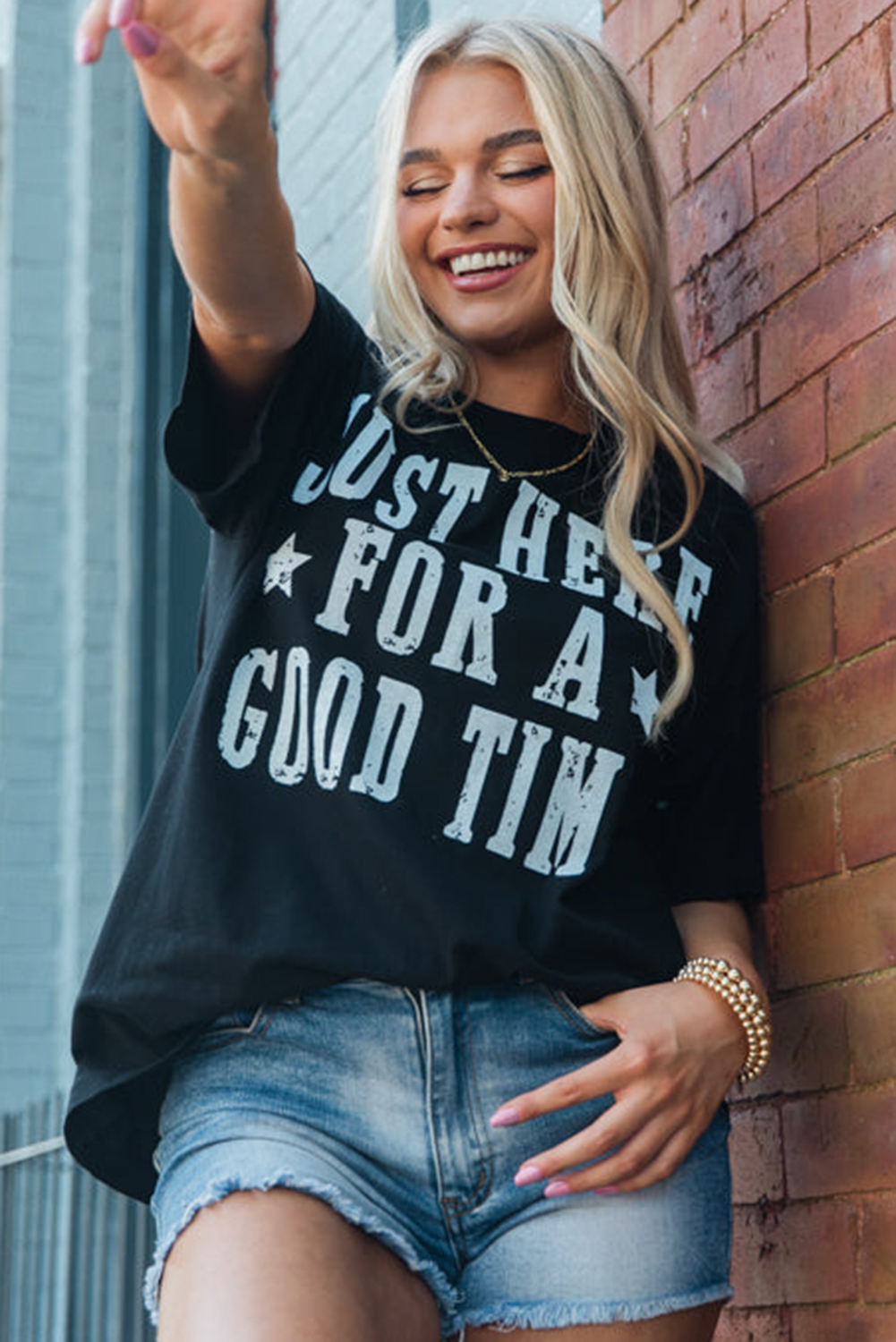 Playful and Comfortable Women's Summer T-Shirt - Black with Slogan Print - Detail View 3 Playful and Comfortable Women's Summer T-Shirt - Black with Slogan Print - Detail View 3