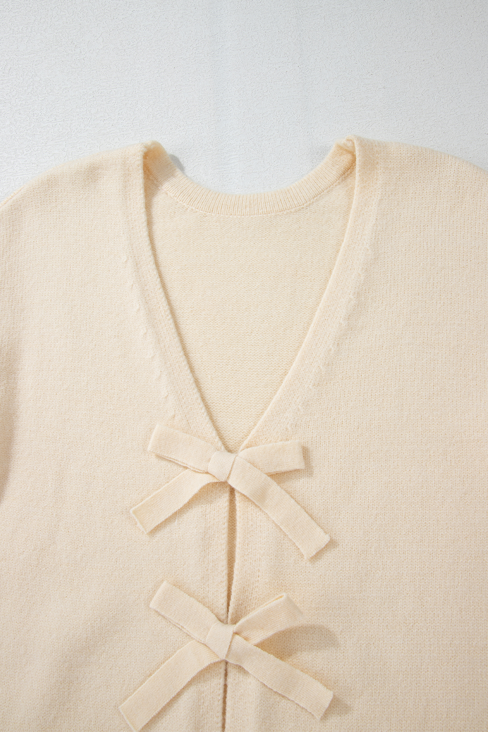 Women's Cardigan, Jet Stream Color, Bowknot Detail, Loose Fit, V Neck, Long Sleeve, Elegant Style, Daily Wear, Winter Fashion, Knitted Sweater, Premium Fabric, Comfortable Layering, Solid Color, Cardigans, Sweaters & Cardigans - Detail View 12 Women's Cardigan, Jet Stream Color, Bowknot Detail, Loose Fit, V Neck, Long Sleeve, Elegant Style, Daily Wear, Winter Fashion, Knitted Sweater, Premium Fabric, Comfortable Layering, Solid Color, Cardigans, Sweaters & Cardigans - Detail View 12