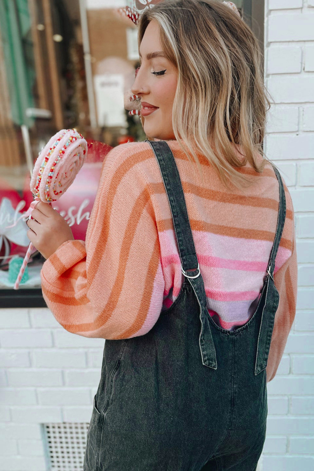 Women's Multicolour Gradient Striped Ribbed Edge Loose Sweater - Detail View 6 Women's Multicolour Gradient Striped Ribbed Edge Loose Sweater - Detail View 6